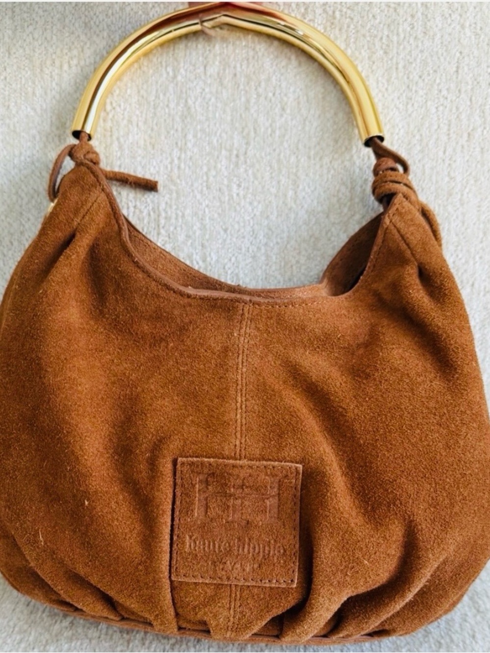 Haute Hippie Brown Suede Shoulder Bag with Gold Handle - Picture 4 of 11